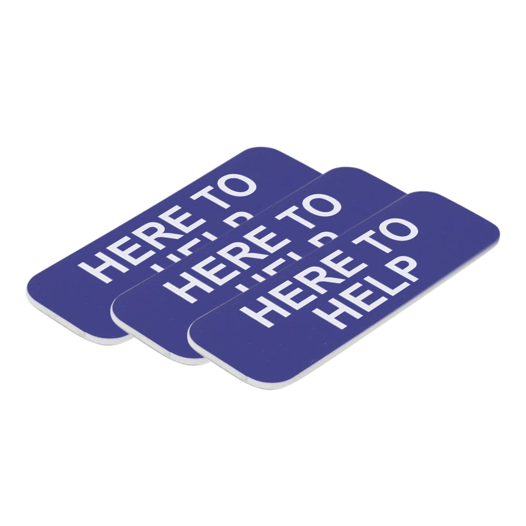 Blue Here To Help 1 x 3" Name Tag, (3 Pack)