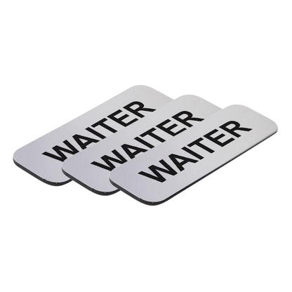 Brushed Silver Waiter 1 x 3" Name Tag, (3 Pack)