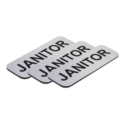 Brushed Silver Janitor 1 x 3" Name Tag, (3 Pack)