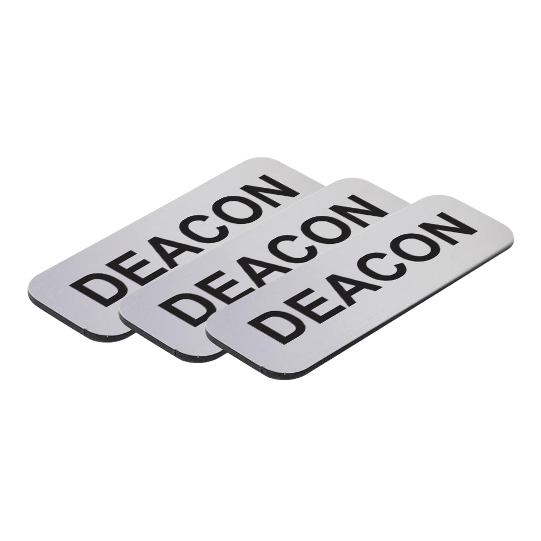 Brushed Silver Deacon 1 x 3" Name Tag, (3 Pack)