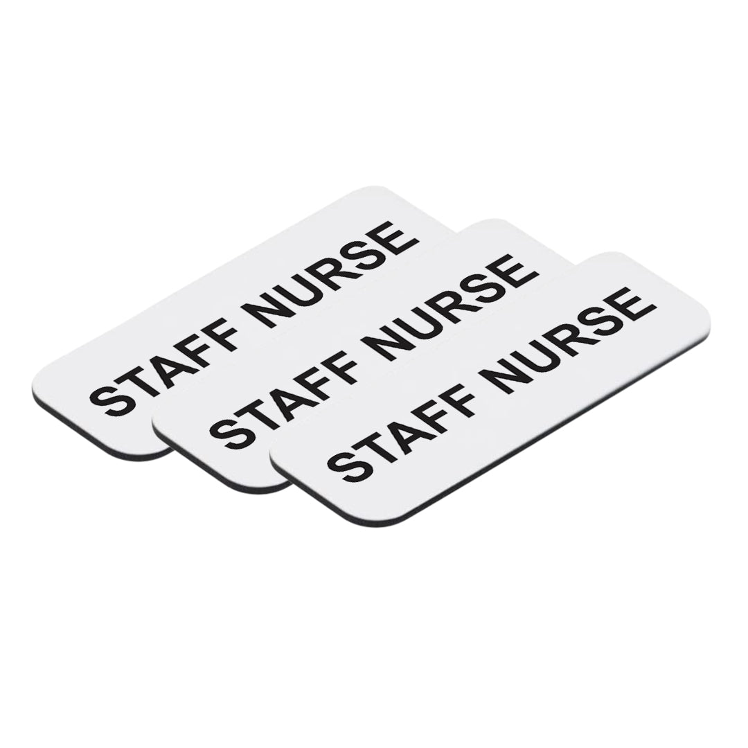 White Staff Nurse 1 x 3" Name Tag, (3 Pack)