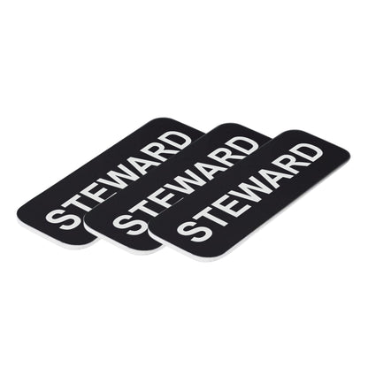 Black Steward 1 x 3" Name Tag, (3 Pack)