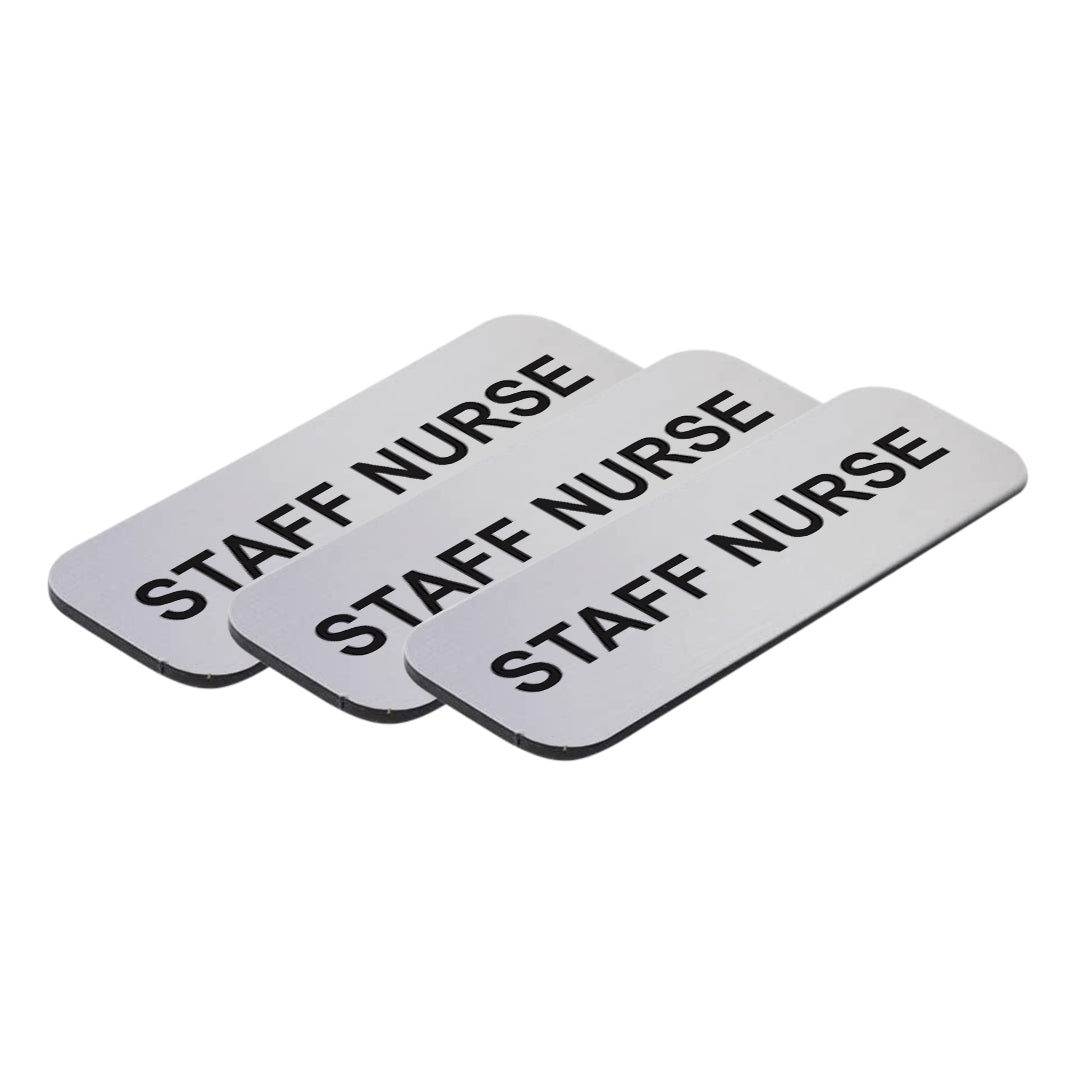 Brushed Silver Staff Nurse 1 x 3" Name Tag, (3 Pack)