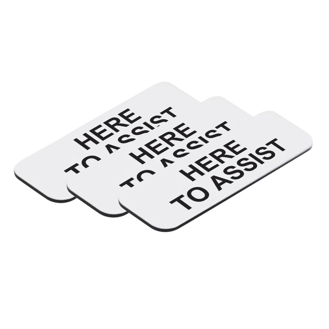 White Here to Assist 1 x 3" Name Tag (3 Pack)