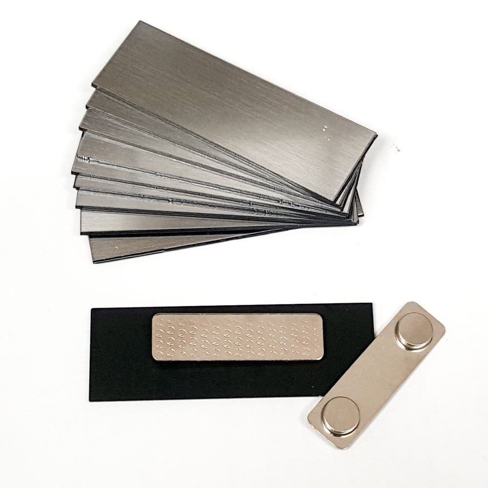 Silver 1" x 3" Name Tag Badge Blanks with Magnetic Backing - 10 Pack