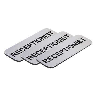 Brushed Silver Receptionist 1 x 3" Name Tag, (3 Pack)