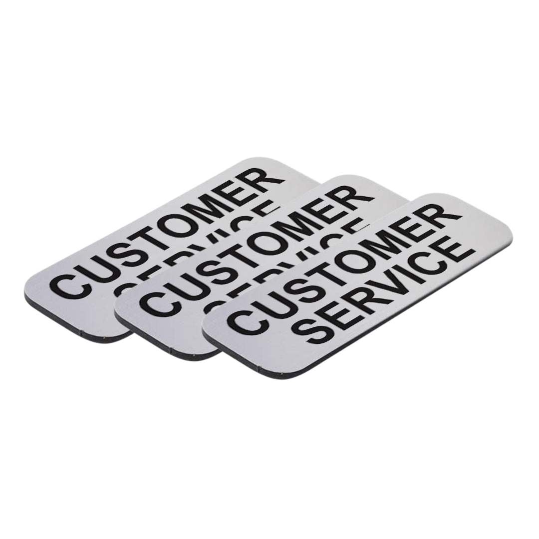 Brushed Silver Customer Service 1 x 3" Name Tag, (3 Pack)