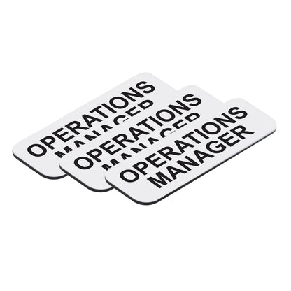 White Operations Manager 1 x 3" Name Tag, (3 Pack)