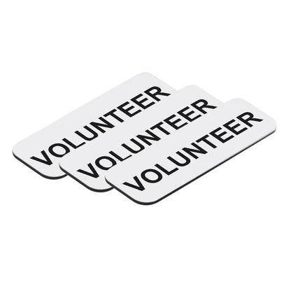 White Volunteer 1 x 3" Name Tag, (3 Pack)
