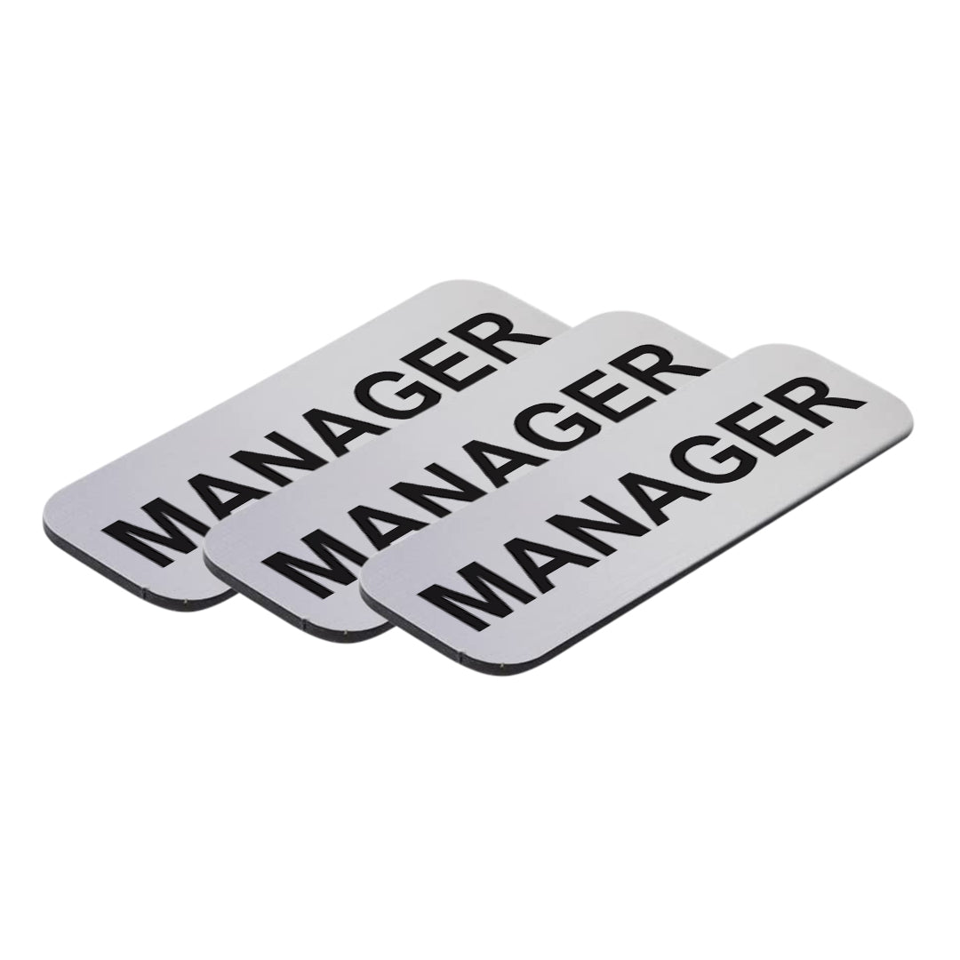 Brushed Silver Manager 1 x 3" Name Tag, (3 Pack)