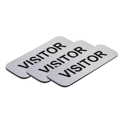 Brushed Silver Visitor 1 x 3" Name Tag, (3 Pack)