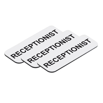 White Receptionist 1 x 3" Name Tag, (3 Pack)