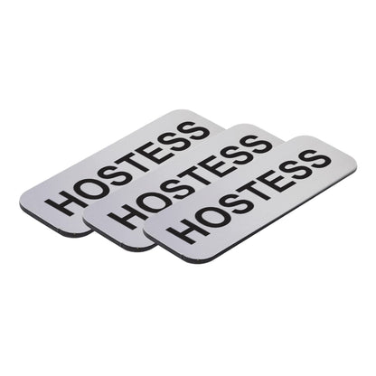 Brushed Silver Hostess 1 x 3" Name Tag, (3 Pack)