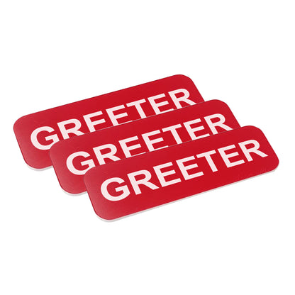 Red Greeter 1 x 3" Name Tag, (3 Pack)