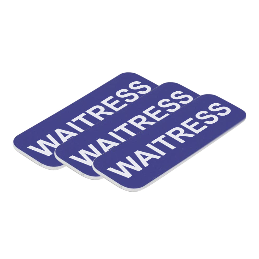 Blue Waitress 1 x 3" Name Tag, (3 Pack)