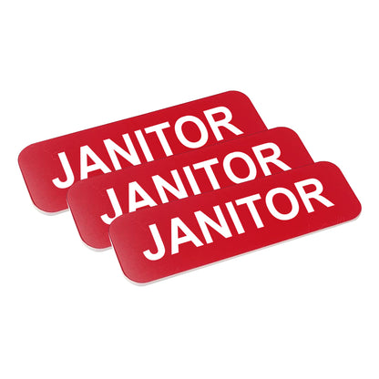 Red Janitor 1 x 3" Name Tag, (3 Pack)