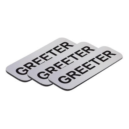 Brushed Silver Greeter 1 x 3" Name Tag, (3 Pack)