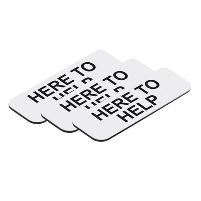 White Here To Help 1 x 3" Name Tag, (3 Pack)