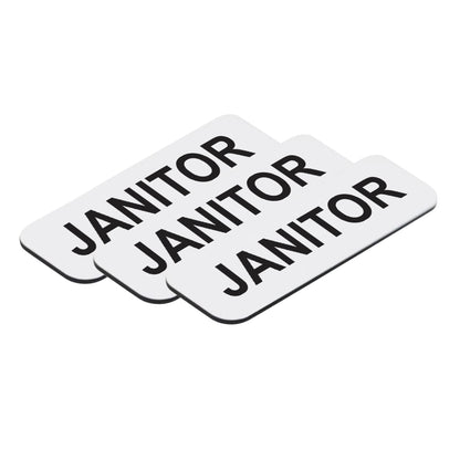 White Janitor 1 x 3" Name Tag, (3 Pack)
