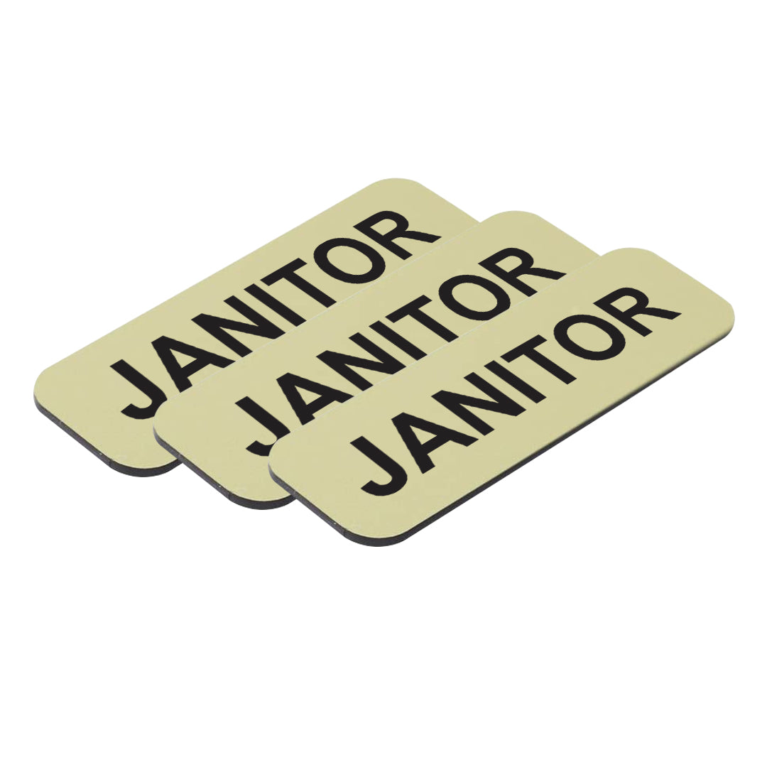 Brushed Gold Janitor 1 x 3" Name Tag, (3 Pack)