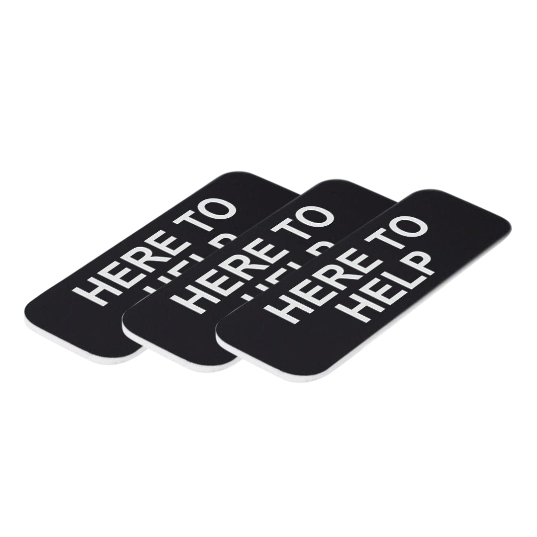 Black Here To Help 1 x 3" Name Tag, (3 Pack)