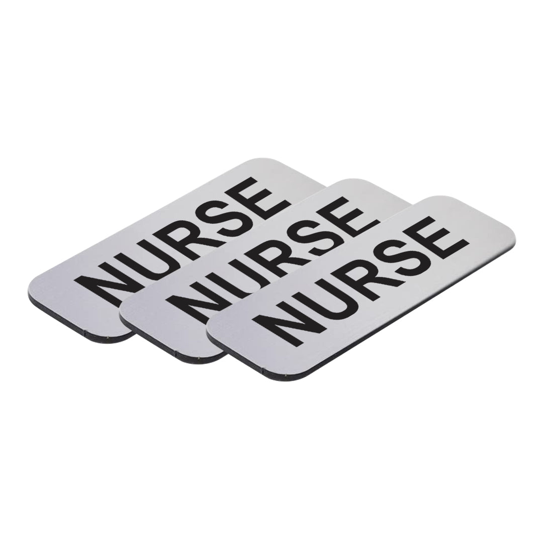 Brushed Silver Nurse 1 x 3" Name Tag (3 Pack)