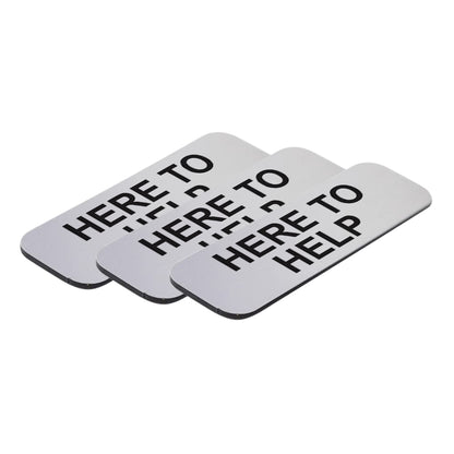 Brushed Silver Here To Help 1 x 3" Name Tag, (3 Pack)