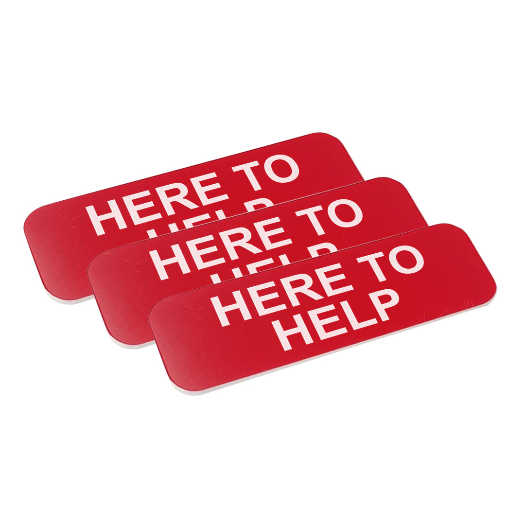 Red Here To Help 1 x 3" Name Tag, (3 Pack)