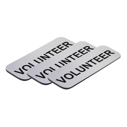 Brushed Silver Volunteer 1 x 3" Name Tag, (3 Pack)