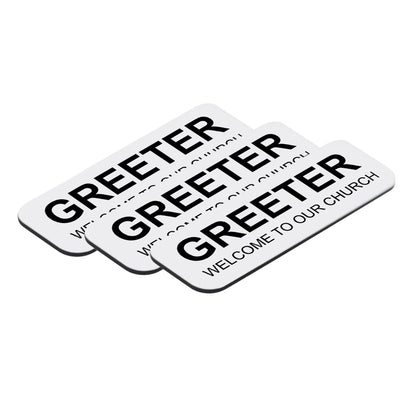 White Greeter Welcome To Our Church 1 x 3" Name Tag (3 Pack)