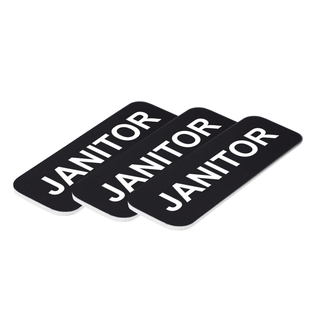 Black Janitor 1 x 3" Name Tag, (3 Pack)