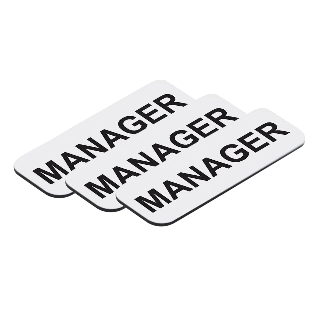 White Manager 1 x 3" Name Tag, (3 Pack)