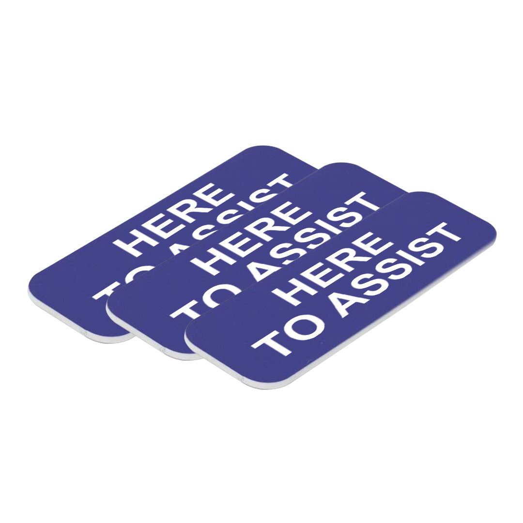 Blue Here to Assist 1 x 3" Name Tag (3 Pack)