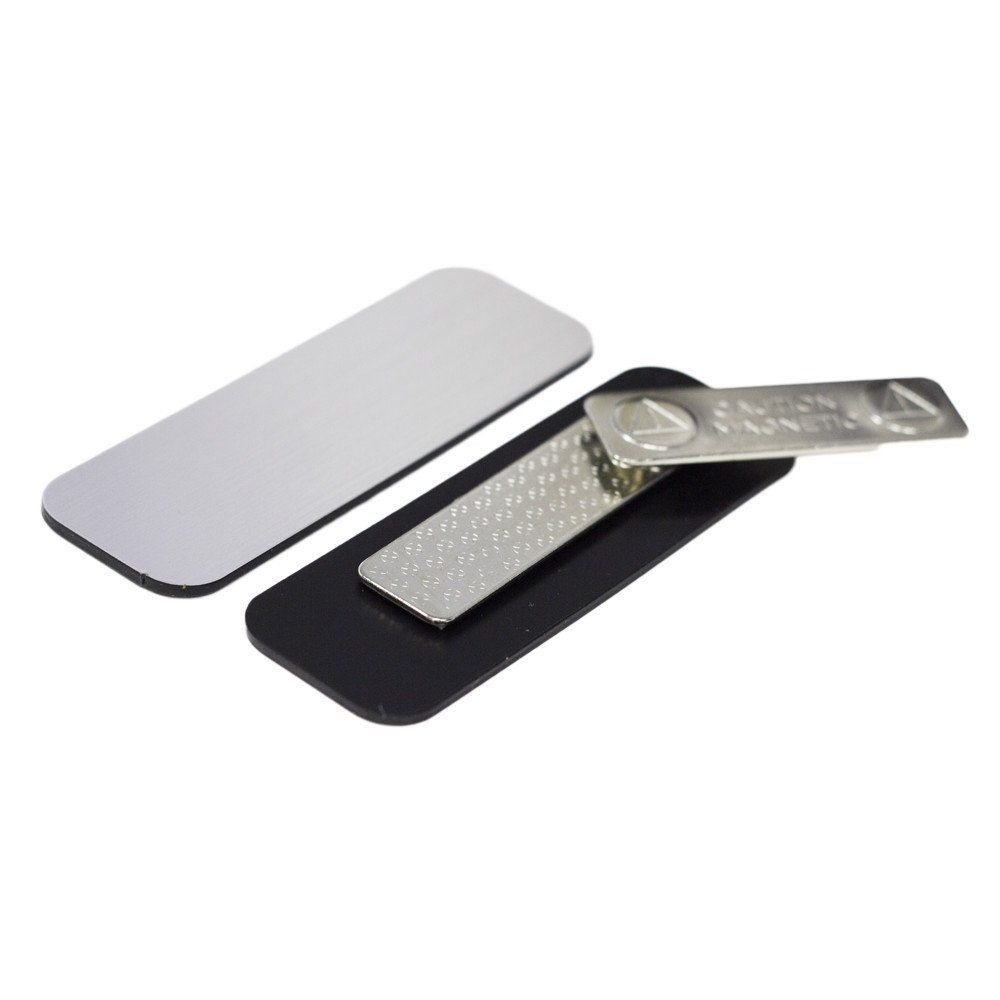 Silver 1" x 3" Round Corner Name Tag Badge Blanks with Magnetic Backing - 10 Pack