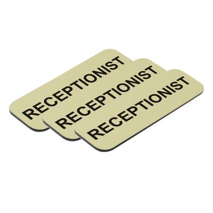 Brushed Gold Receptionist 1 x 3" Name Tag, (3 Pack)
