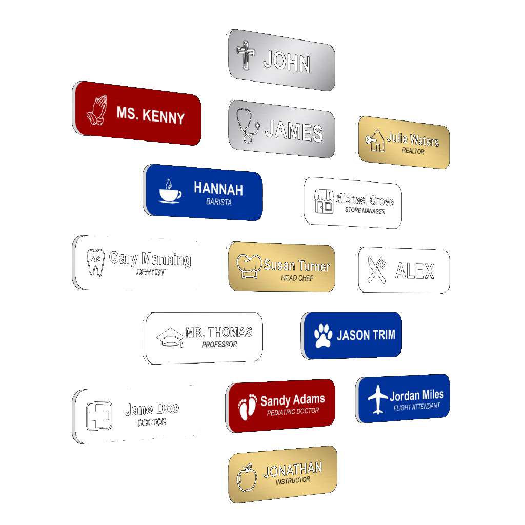 Assortment of custom name badges